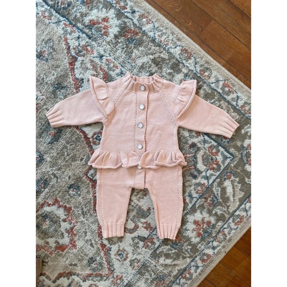Pink cotton ruffle romper outfit girls
